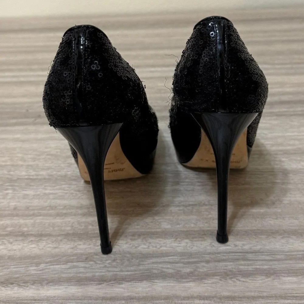 Jimmy Choo Women‎ Sequin Platform Pumps 36 6 Black Glam Evening Stiletto Heel